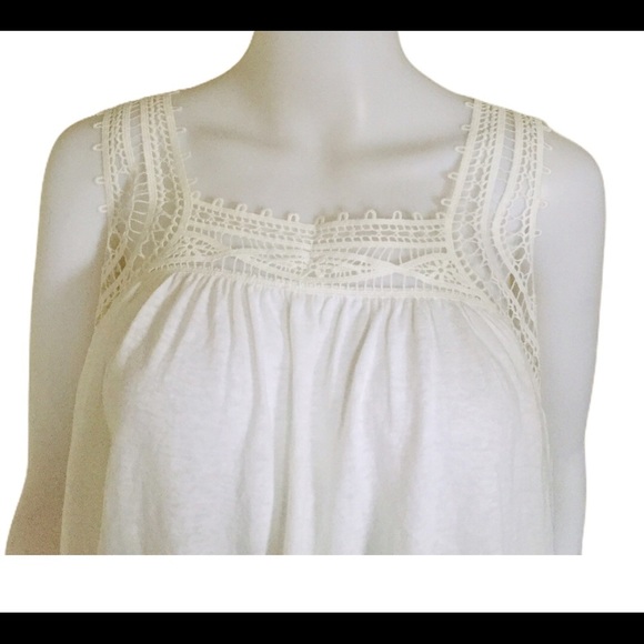 NWT GAP Linen Crochet/Lace Trim Tank/Top With Round Neck Ivory White Size Small - Picture 5 of 11